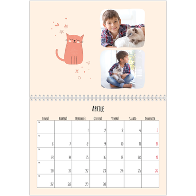 Calendario A4 Doppio — Zampette di gatto e scarabocchi [Aprile]