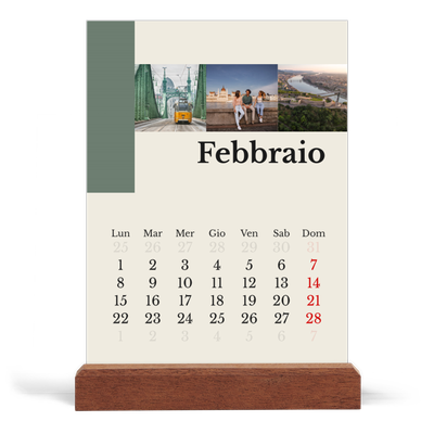 Calendario con supporto in legno verticale  — Vedute del mondo [Febbraio]