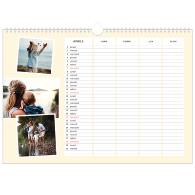 Calendario fotografico A3 — Calendario moderno - Famiglia di 4 [Aprile]
