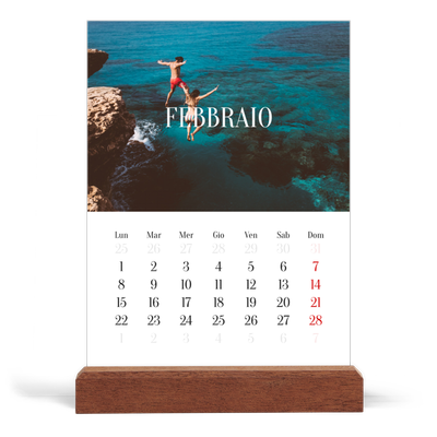 Calendario con supporto in legno verticale  — Fuga infinita [Febbraio]