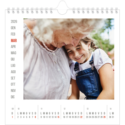 Calendari quadrati — Evidenziazioni rosse [Marzo]