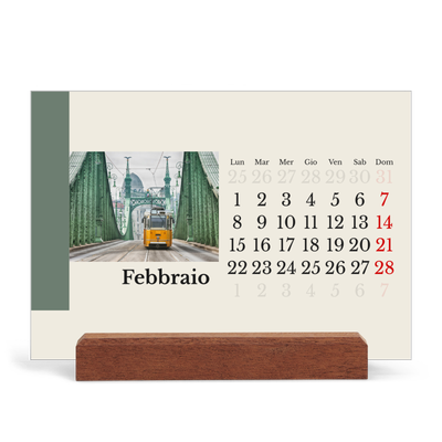 Calendario con supporto in legno orizzontale  — Vedute del mondo [Febbraio]