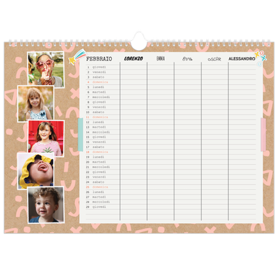 Calendario fotografico A3 — Calendario rustico - Famiglia di 5 [Febbraio]