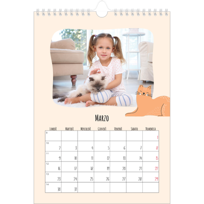 Calendario personalizzato A4 — Zampette di gatto e scarabocchi [Marzo]