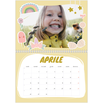 Calendario A4 Doppio — Unicorno arcobaleno [Aprile]