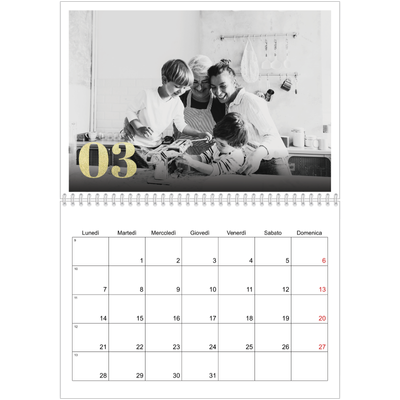 Calendario A4 Doppio — Grandi numeri luccicanti [Marzo]