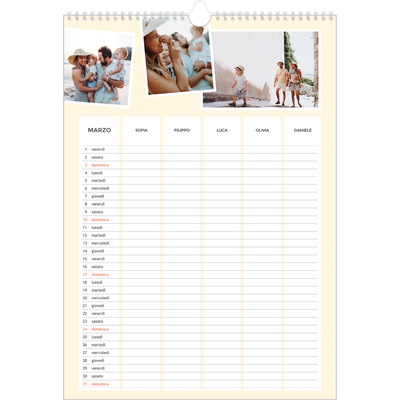 Calendario famiglia A3 verticale — Calendario Moderno - Famiglia di 5 [Marzo]