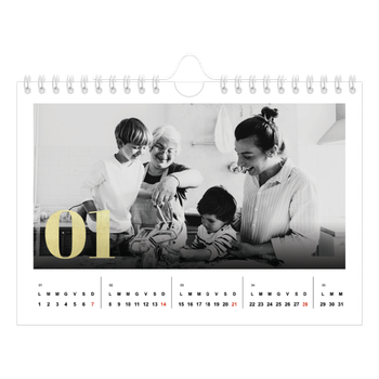Calendario Fotografico A5 Orizzontale — Grandi numeri luccicanti