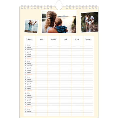 Calendario famiglia A4 verticale — Calendario Moderno - Famiglia di 5 [Aprile]