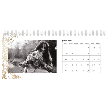 Calendario Fotografico da Tavolo — Disegni a linee floreali d'oro