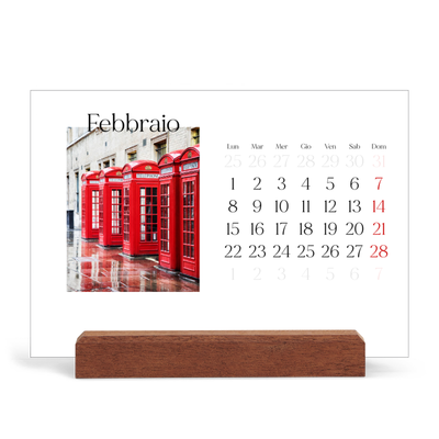 Calendario con supporto in legno orizzontale  — Il mio diario di viaggio [Febbraio]
