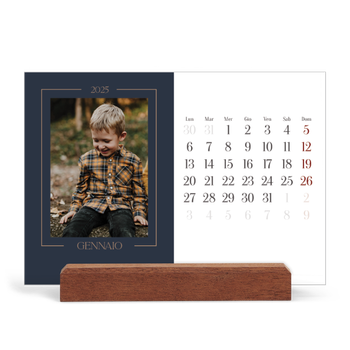 Calendario con supporto in legno orizzontale — Blu prussiano