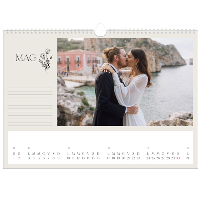 Calendario A3 orizzontale  — Iniziali in fiore [Maggio]