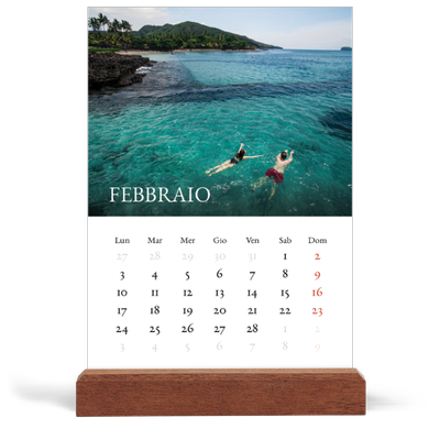 Calendario con supporto in legno verticale  — Graziato semplice [Febbraio]