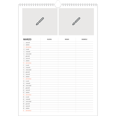 Calendario famiglia A3 verticale — Disegna il tuo prodotto - Famiglia di 3 [Marzo]