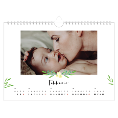 Calendario fotografico A4 — Illustrazioni floreali [Febbraio]