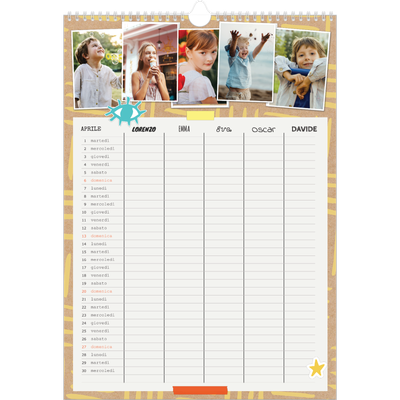 Calendario famiglia A3 verticale — Calendario rustico - Famiglia di 5 [Aprile]