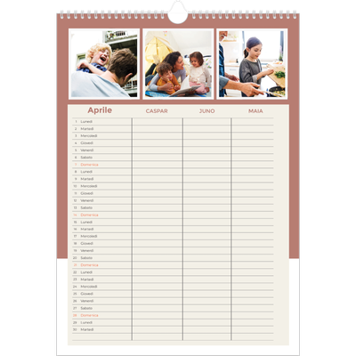 Calendario famiglia A3 verticale — Calendario cornici color terra - Famiglia di 3 [Aprile]