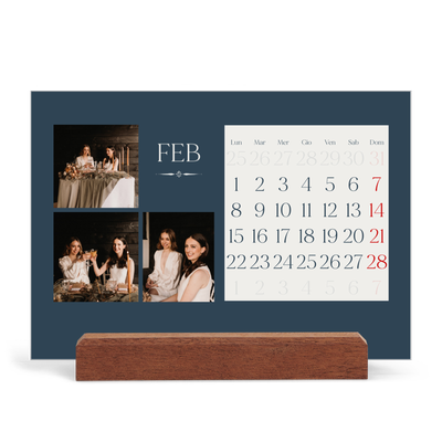 Calendario con supporto in legno orizzontale  — Ardesia e grazie [Febbraio]