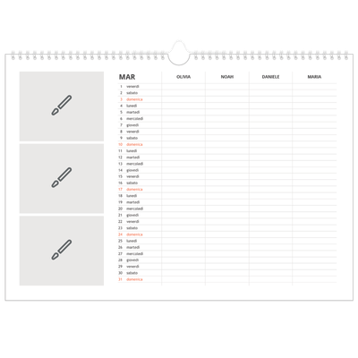 Calendario fotografico A3 — Disegna il tuo prodotto - Famiglia di 4 [Marzo]