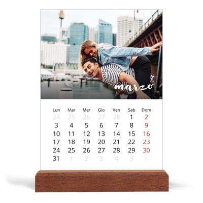 Calendario con supporto in legno verticale  — Scrittura semplice [Marzo]