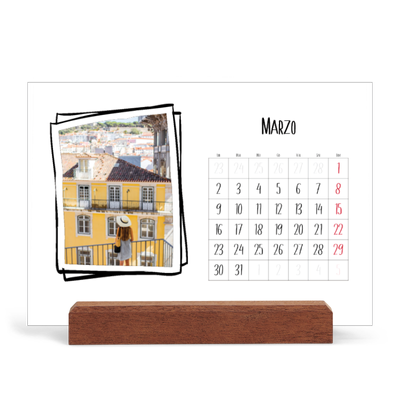 Calendario con supporto in legno orizzontale  — Istantanee da album [Marzo]