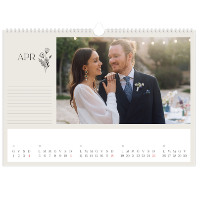 Calendario A3 orizzontale  — Iniziali in fiore [Aprile]