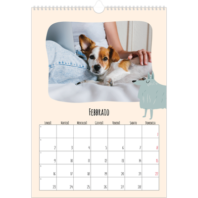 Calendario A3 verticale — Zampette di cane e scarabocchi [Febbraio]