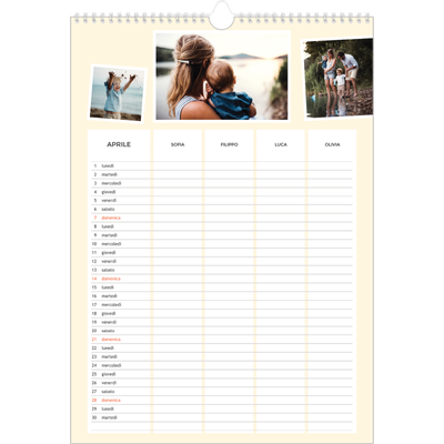 Calendario famiglia A3 verticale — Calendario moderno - Famiglia di 4 [Aprile]