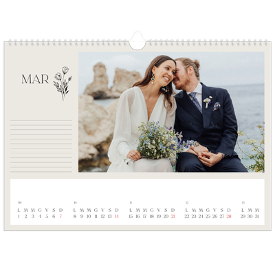 Calendario A3 orizzontale  — Iniziali in fiore [Marzo]