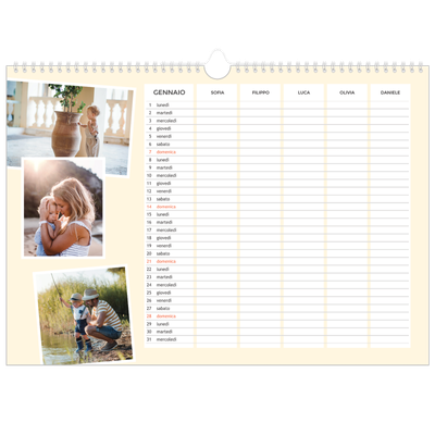 Calendario fotografico A3 — Calendario Moderno - Famiglia di 5 [Gennaio]