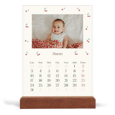 Calendario con supporto in legno verticale  — Ciliegie [Marzo]