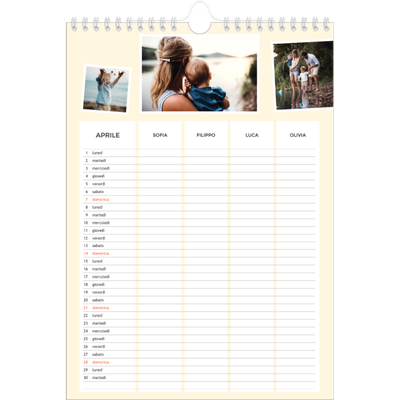 Calendario famiglia A4 verticale — Calendario moderno - Famiglia di 4 [Aprile]