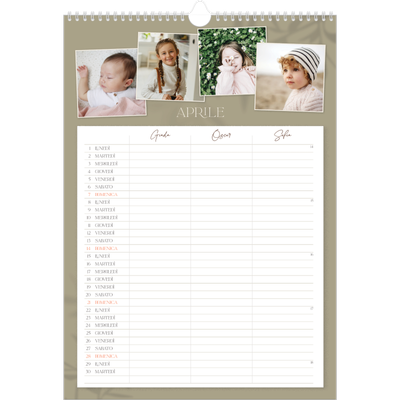 Calendario famiglia A3 verticale — Calendario terra a terra - Famiglia di 3 [Aprile]