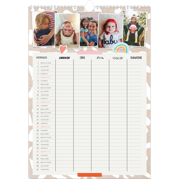 Calendario personalizzato A3 — Calendario rustico - Famiglia di 5