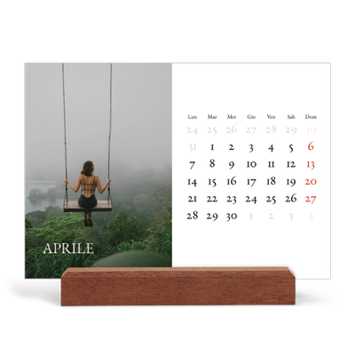 Calendario con supporto in legno orizzontale  — Graziato semplice [Aprile]