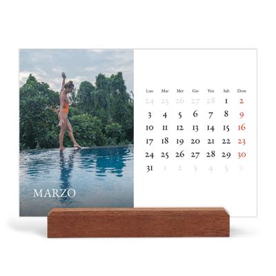 Calendario con supporto in legno orizzontale  — Graziato semplice [Marzo]