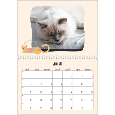 Calendario A4 Doppio — Zampette di gatto e scarabocchi [Gennaio]