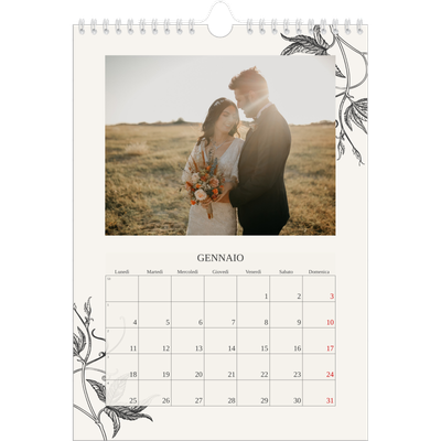 Calendario personalizzato A4 — Inchiostro e edera [Gennaio]