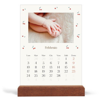 Calendario con supporto in legno verticale  — Ciliegie [Febbraio]