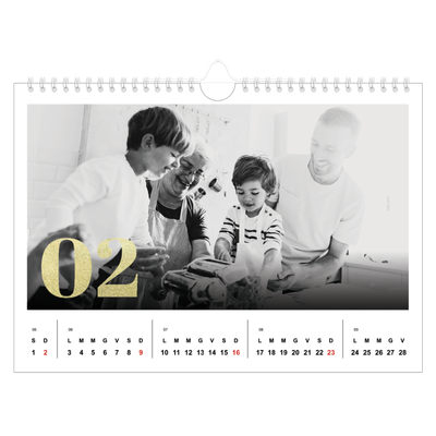 Calendario fotografico A4 — Grandi numeri luccicanti [Febbraio]