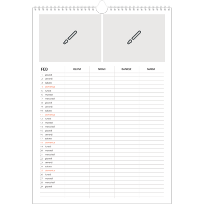 Calendario famiglia A3 verticale — Disegna il tuo prodotto - Famiglia di 4 [Febbraio]