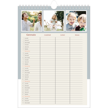 Calendario personalizzato A4 — Calendario cornici color terra - Famiglia di 3