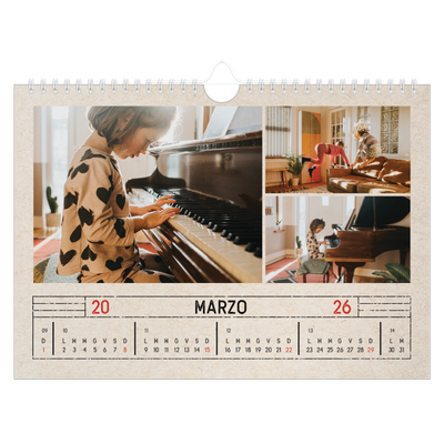 Calendario fotografico A4 — Effetto timbro artigianale [Marzo]