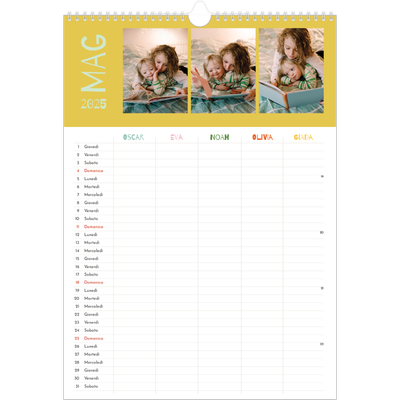 Calendario famiglia A3 verticale — Calendario divertente e colorato - Famiglia di 5 [copertina]