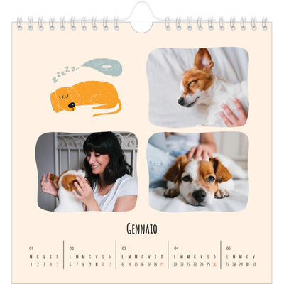Calendari quadrati — Zampette di cane e scarabocchi [Gennaio]