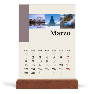 Calendario con supporto in legno verticale  — Vedute del mondo [Marzo]