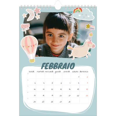 Calendario personalizzato A4 — Unicorno arcobaleno [Febbraio]