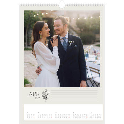 Calendario A3 verticale — Iniziali in fiore [Aprile]