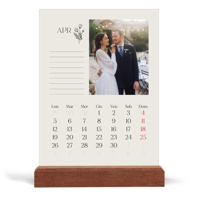 Calendario con supporto in legno verticale  — Iniziali in fiore [Aprile]